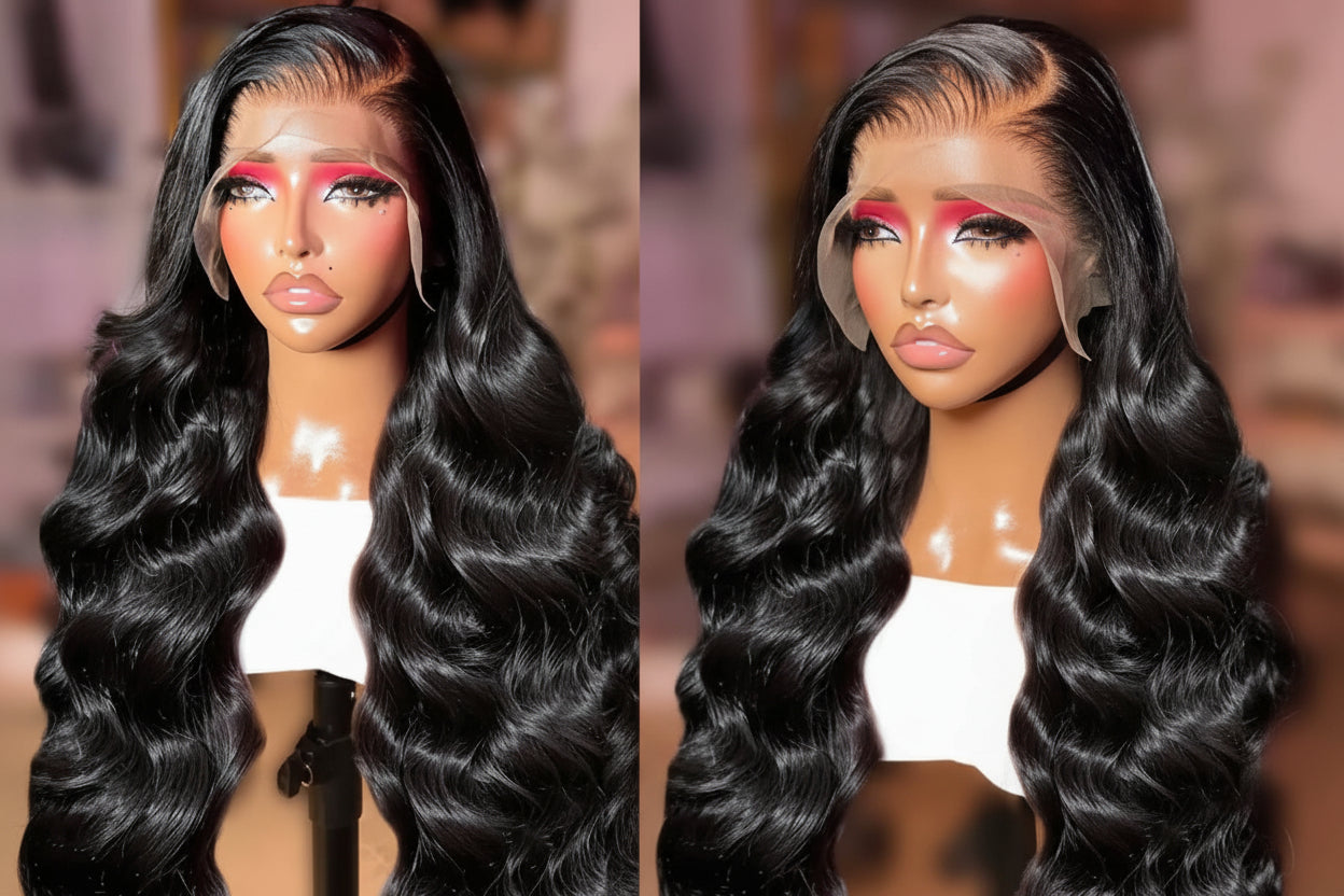 Front Human Hair Wigs Natural Color Body Wave Density