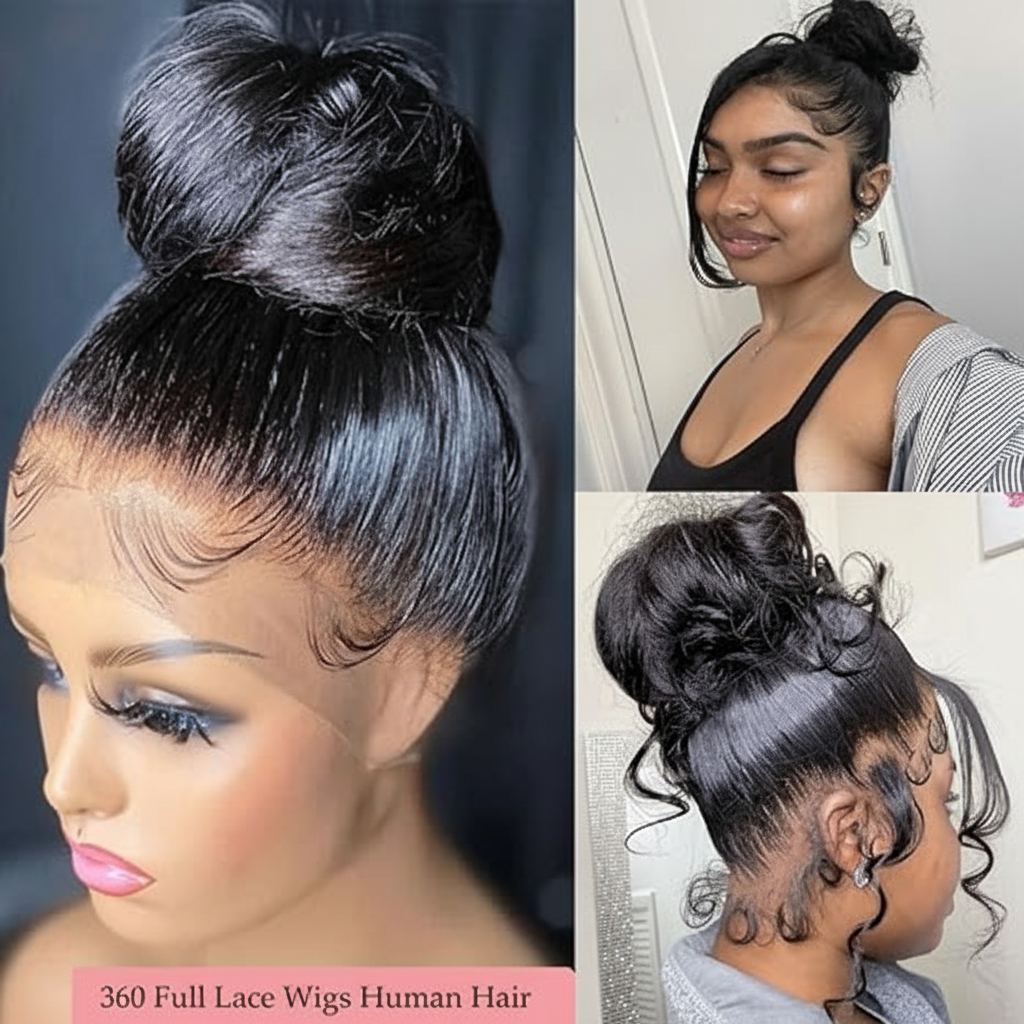 360 Lace Front Human Hair Wig, Body Wave Wig Natural Color, 150 Percent Density