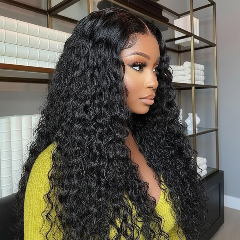 13x5 Lace Front,Water Wave,Middle Part,Natural Color,Human Hair Wig