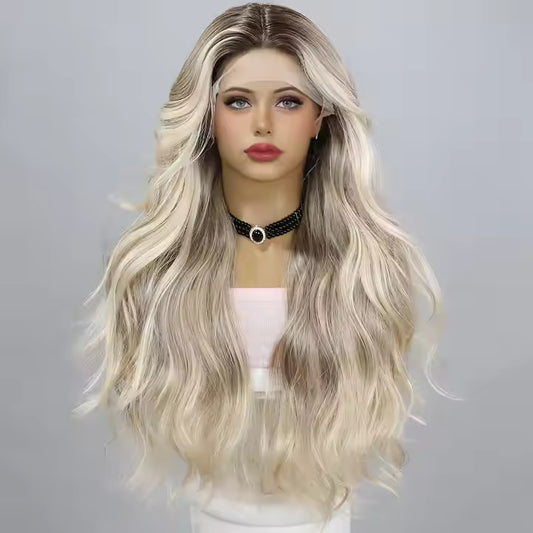 American Fashion T-Part Lace Wig – Gold Gradient Wavy Curly Hair | Natural Look .