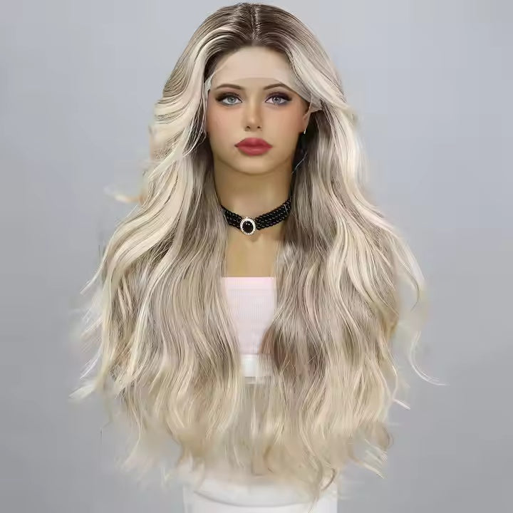 American Fashion T-Part Lace Wig – Gold Gradient Wavy Curly Hair | Natural Look .