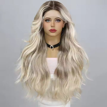 American Fashion T-Part Lace Wig – Gold Gradient Wavy Curly Hair | Natural Look .