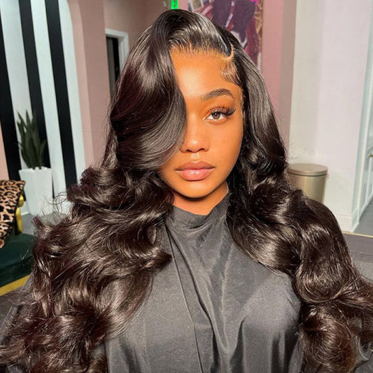4x7 Lace Closure Body Wave Wig ,Density Human Hair, Natural Black, Pre-Plucked.