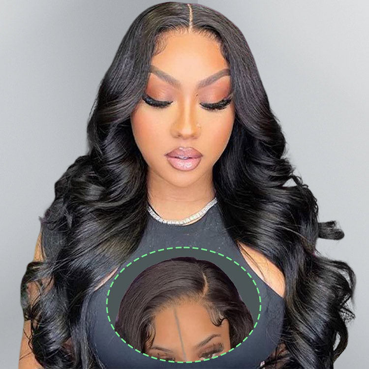 4x7 Lace Closure Body Wave Wig ,Density Human Hair, Natural Black, Pre-Plucked.