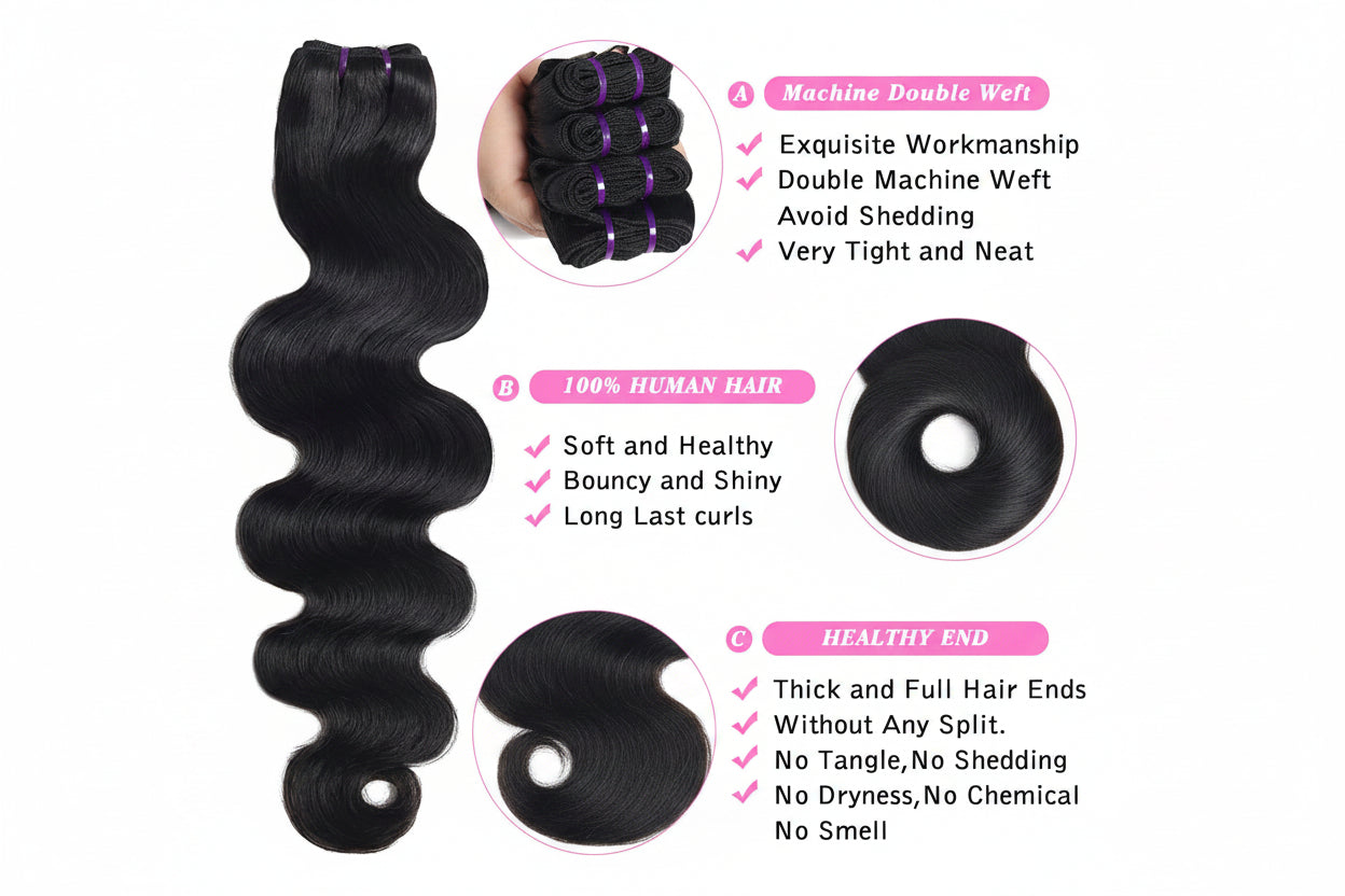 Human Hair Bundle Extensions Body Wave Natural Color