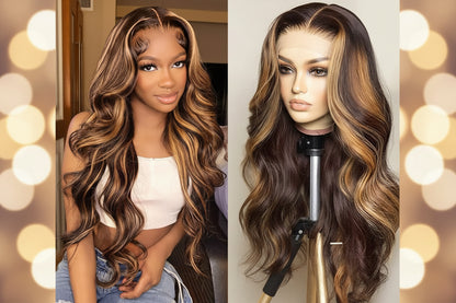 Highlight ,Body Wave 4x4 Lace Closure Wig 100% Human Hair Pre-Plucked.