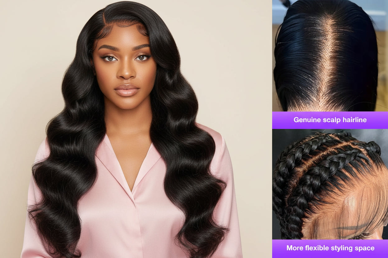Front Human Hair Wigs Natural Color Body Wave Density
