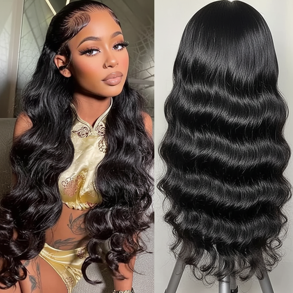 360 Lace Front Human Hair Wig, Body Wave Wig Natural Color, 150 Percent Density