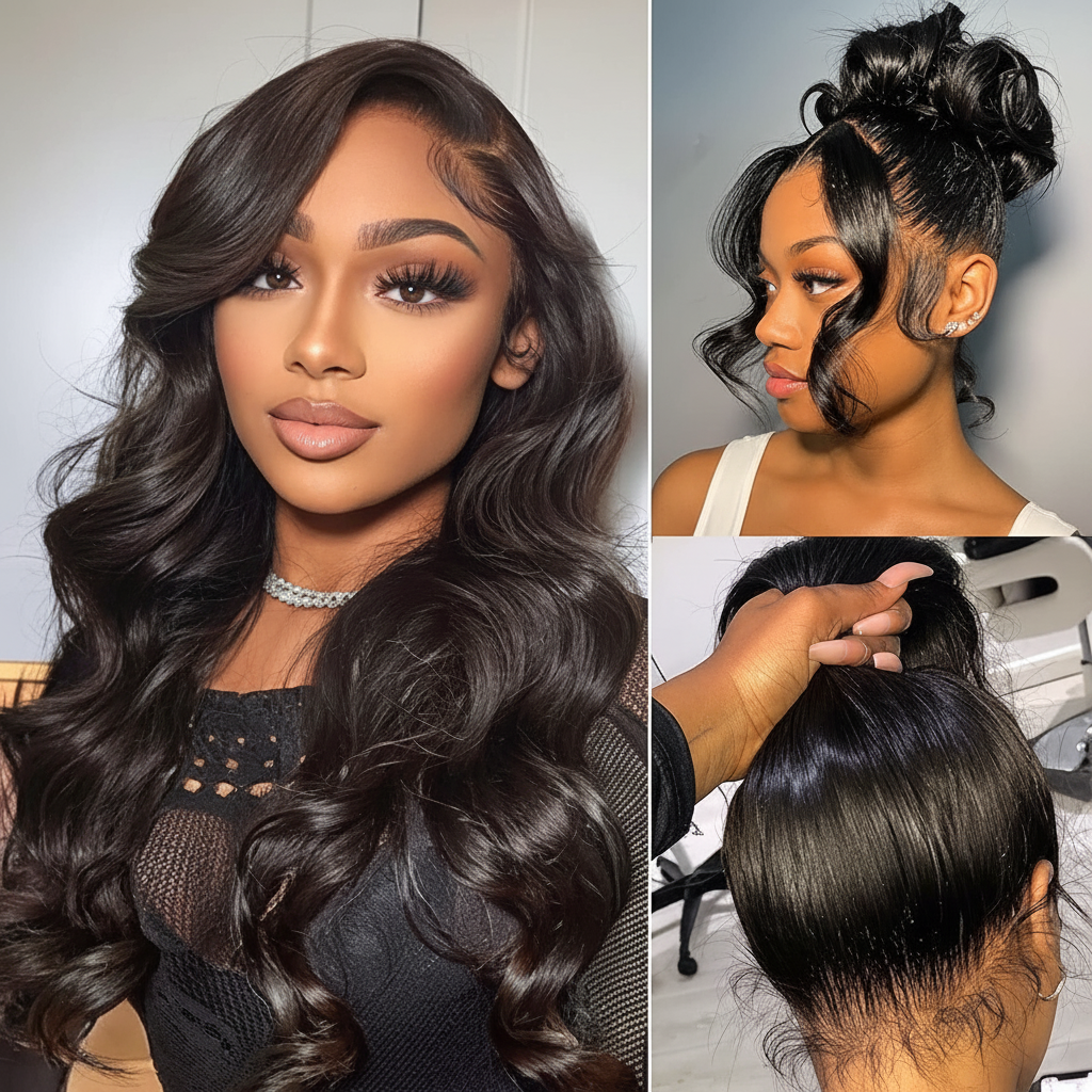 360 Lace Front Human Hair Wig, Body Wave Wig Natural Color, 150 Percent Density