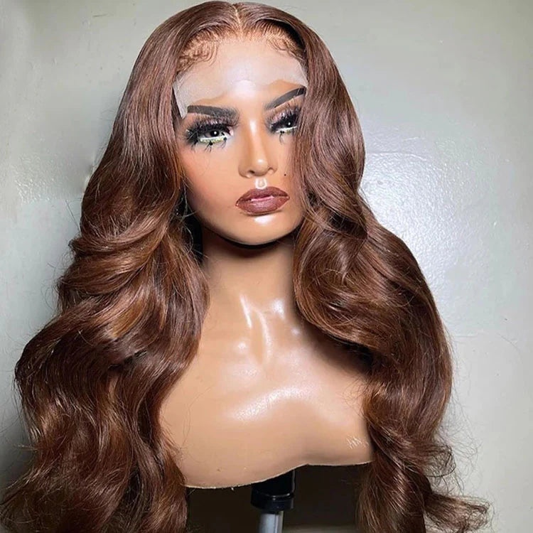 Brown 4x4 Lace Closure Wig Human Hair Color Body Wave Density