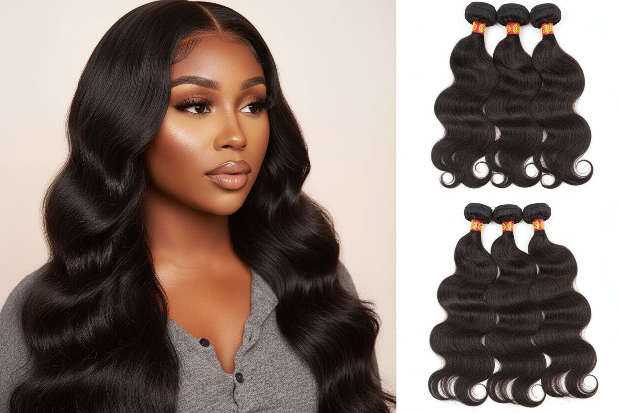 Human Hair Bundle Extensions Body Wave Natural Color