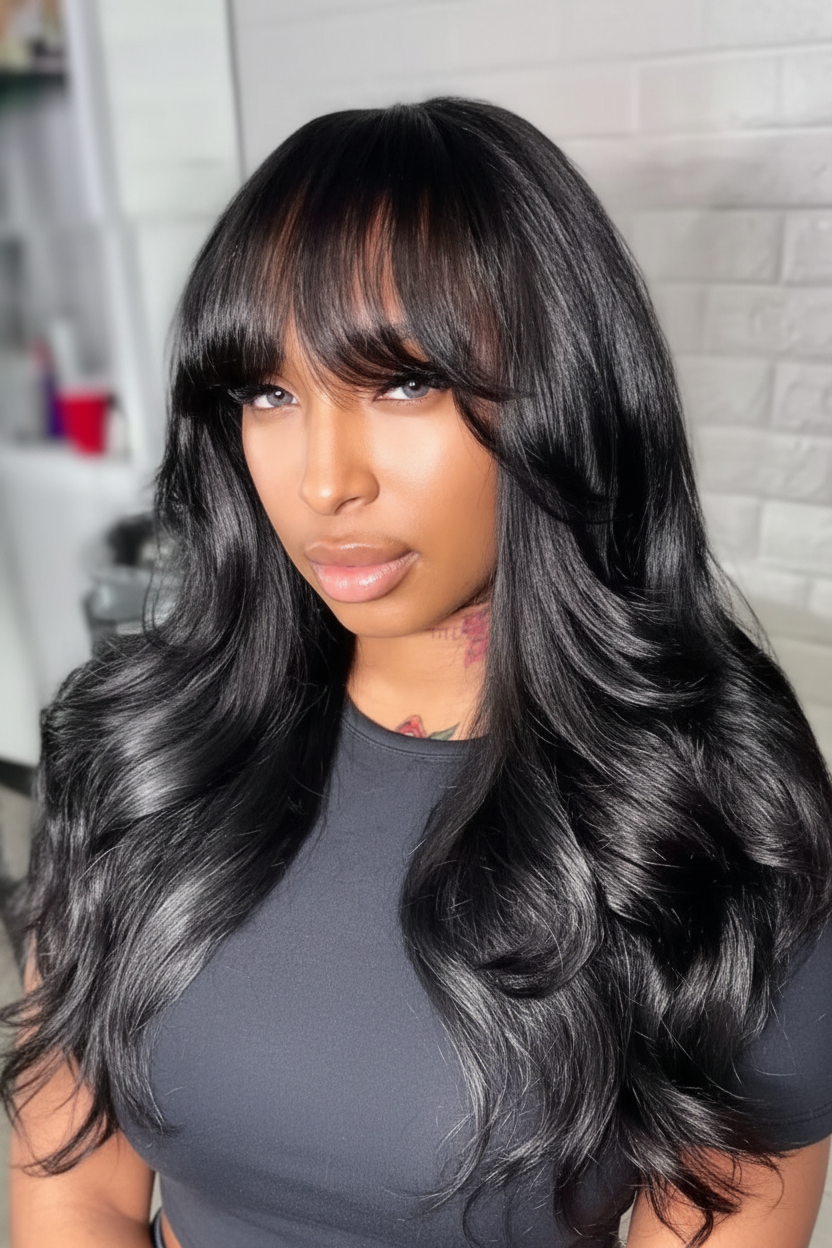 Pre Everything Glueless 13x5 Body Wave Lace Front Wig With Bangs Hd Pre Cut Lace Human Hair Wig For Black Women