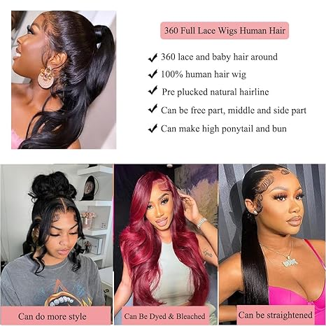 360 Lace Front Human Hair Wig, Body Wave Wig Natural Color, 150 Percent Density