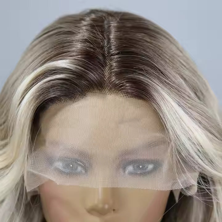 American Fashion T-Part Lace Wig – Gold Gradient Wavy Curly Hair | Natural Look .