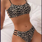 Leopard Print Contrast Color Push Up Tight Split Swimsuit