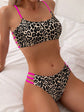 Leopard Print Contrast Color Push Up Tight Split Swimsuit
