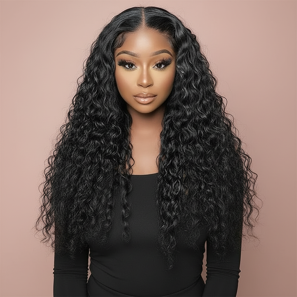 13x5 Lace Front,Water Wave,Middle Part,Natural Color,Human Hair Wig