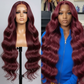 13x6 Human Hair Lace Wig, High-Definition Burgundy Lace Wig, Human Hair With Aligned Cuticle Layer, Indian Hair Wig