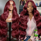 13x6 Human Hair Lace Wig, High-Definition Burgundy Lace Wig, Human Hair With Aligned Cuticle Layer, Indian Hair Wig