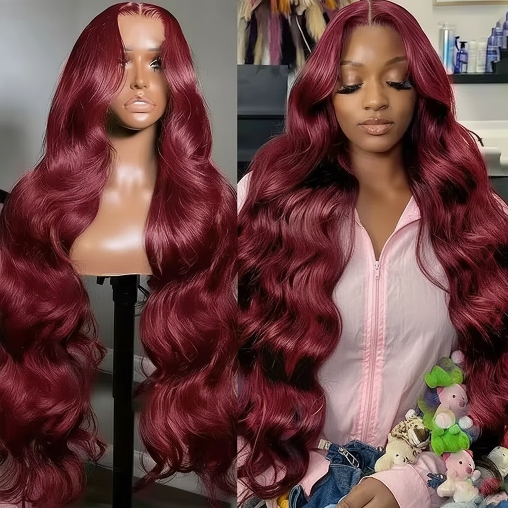 13x6 Human Hair Lace Wig, High-Definition Burgundy Lace Wig, Human Hair With Aligned Cuticle Layer, Indian Hair Wig