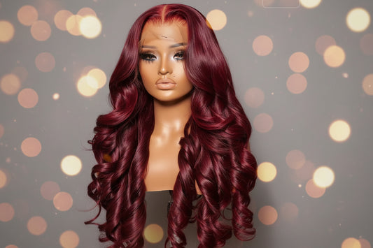 Wine Red Straight HD Lace Front Wig – 100% Brazilian Human Hair | Glueless | Pre-Plucked