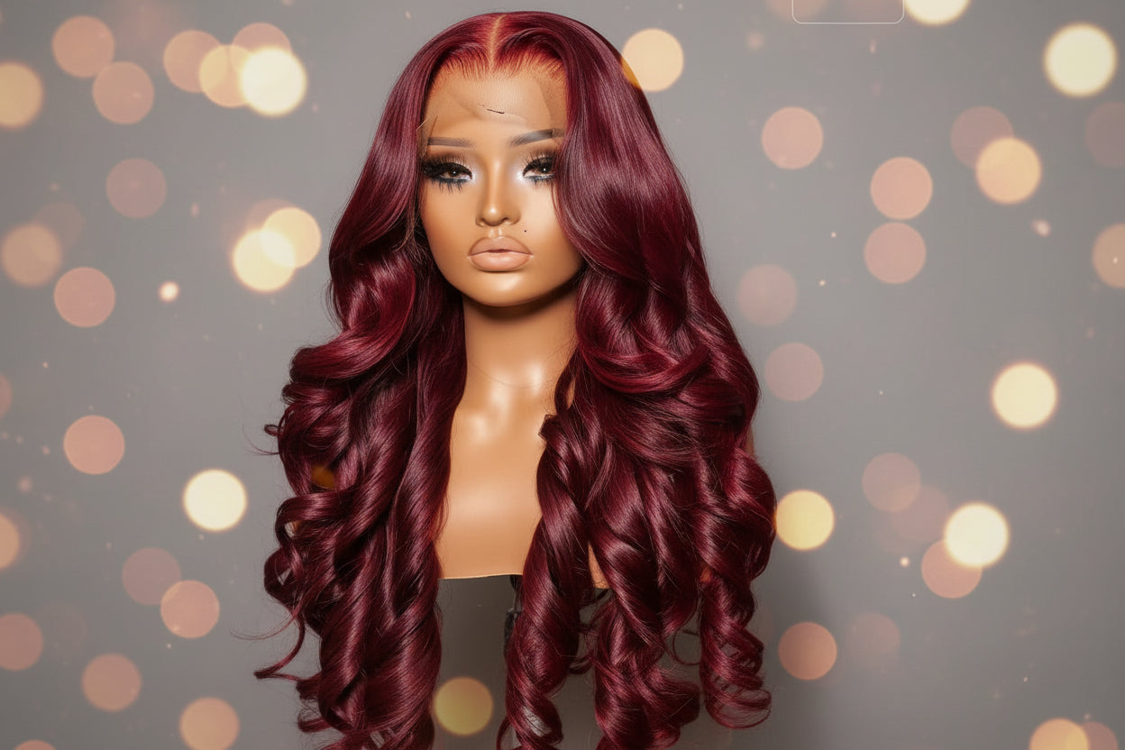 Wine Red Straight HD Lace Front Wig – 100% Brazilian Human Hair | Glueless | Pre-Plucked