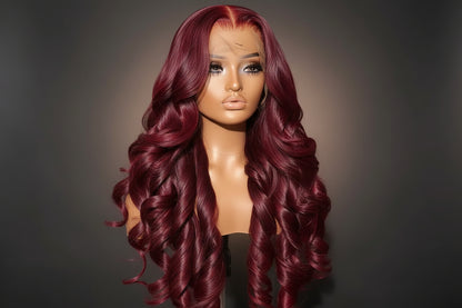 Wine Red Straight HD Lace Front Wig – 100% Brazilian Human Hair | Glueless | Pre-Plucked