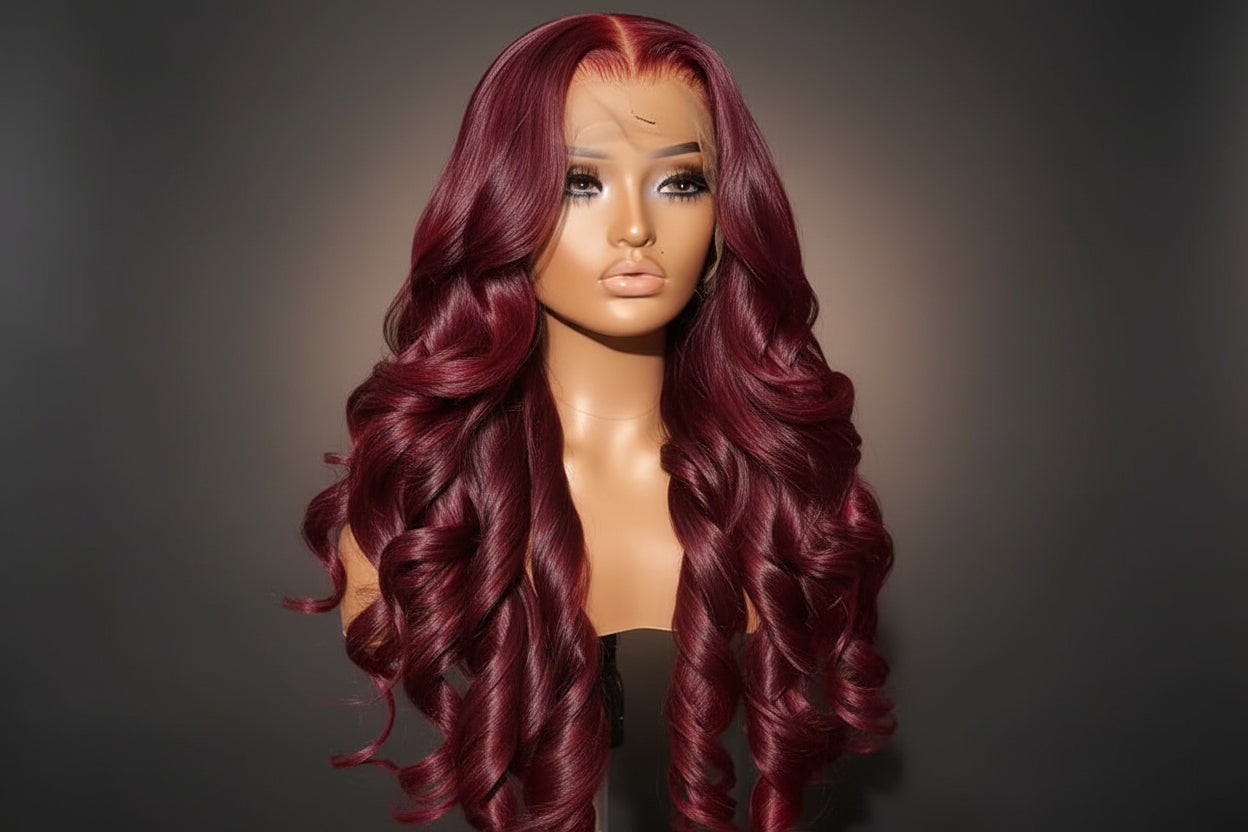 Wine Red Straight HD Lace Front Wig – 100% Brazilian Human Hair | Glueless | Pre-Plucked