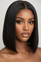 13x4 Lace Front Human Hair Bob Wig, Straight Natural Color  With 150 Percent Density