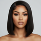 13x4 Lace Front Human Hair Bob Wig, Straight Natural Color  With 150 Percent Density
