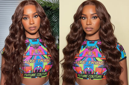 Brown Body 13 × 4 Lace Front - 💯 HUMAN Hair, Pre-Plucked , Natural Hairline