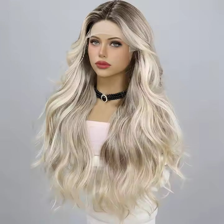 American Fashion T-Part Lace Wig – Gold Gradient Wavy Curly Hair | Natural Look .