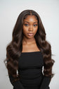 4x4 Lace Closure Human Hair Wig Chocolate Brown Body Wave 150% Density  Pre-Plucked Natural Hairline