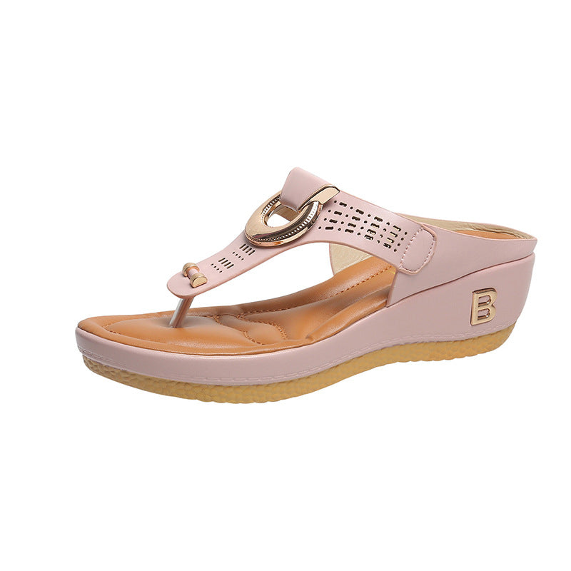 Women's Flower Wedge Heel Platform Flip Flops Plus Size Beach Slippers