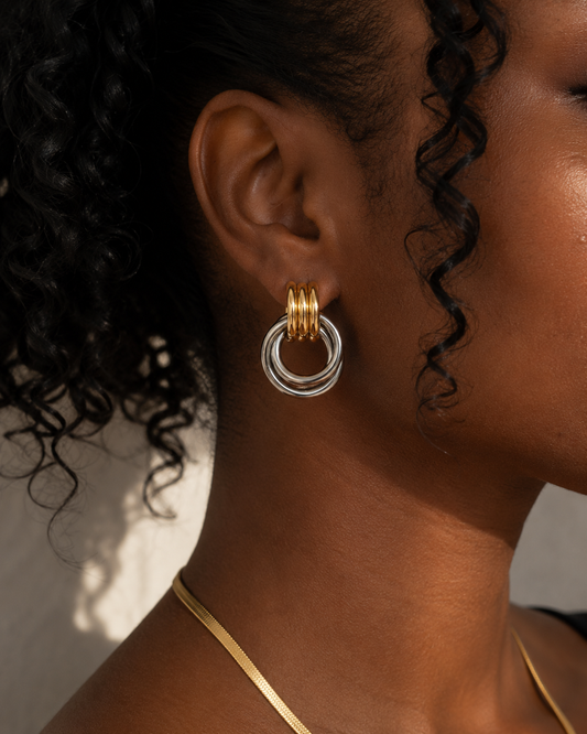 18k gold and silver earrings stainless steel